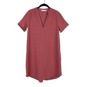 Lush Mauve Crepe Jessica Solid Pocket V-Neck Short Sleeve Shift Dress Size XS